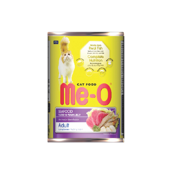 MeO Adult Cat Food Wet Seafood Platter in Prawn Jelly 400 gms